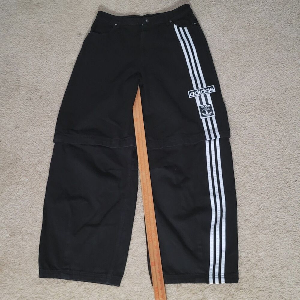 NWOT Adidas Adibreak Denim Two-In-One Jeans Womens 32 Black White Baggy Skater - Picture 6 of 16